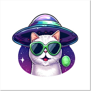 Cat UFO Selfie, Cat And UFO, Cat Selfie, Kitten, Funny Cat Posters and Art